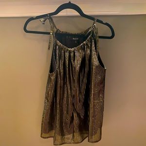 Madewell party top in a shimmery gold and black stripe print - Size 2